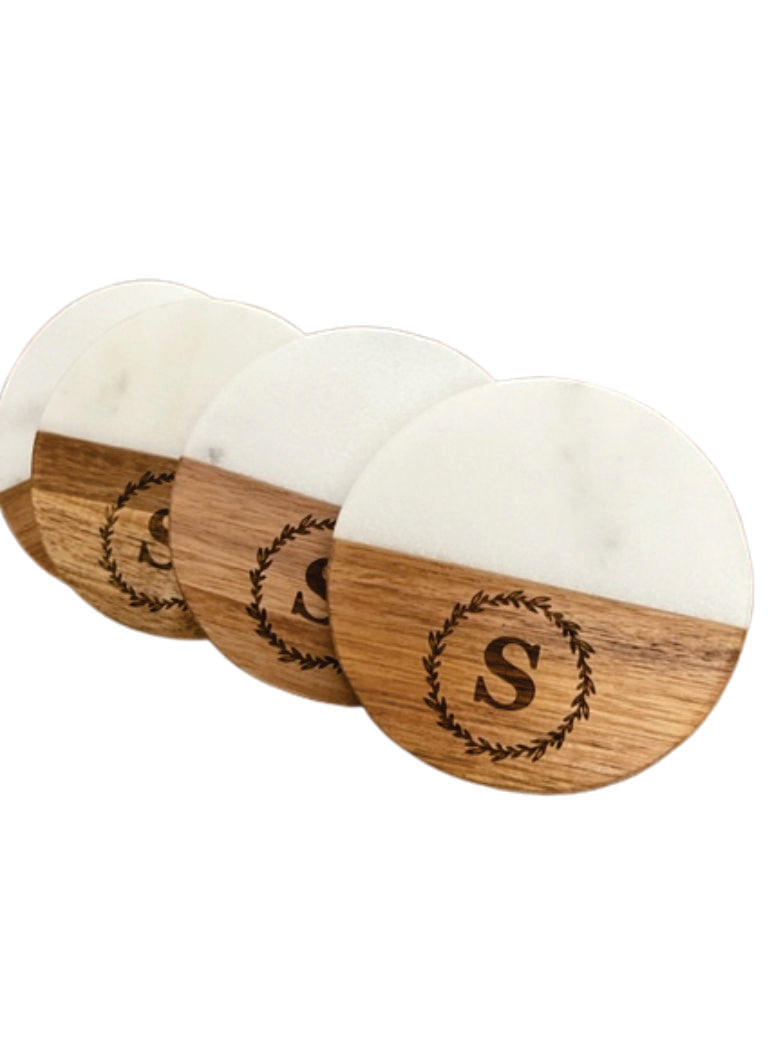 Custom Marble/Wood Coaster Set
